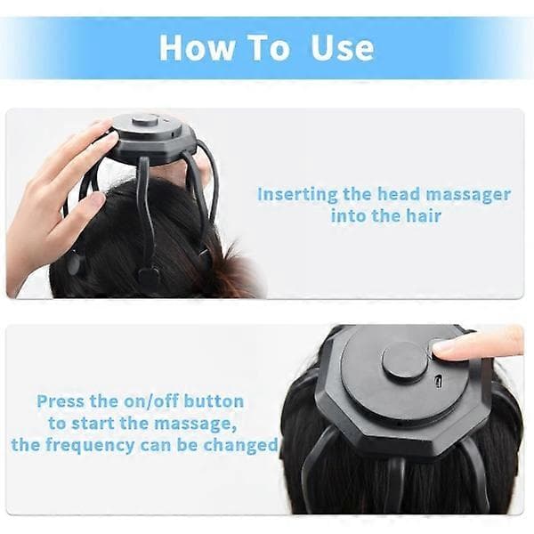 1 Black Scalp Massager with Vibrating Contacts, Rechargeable
