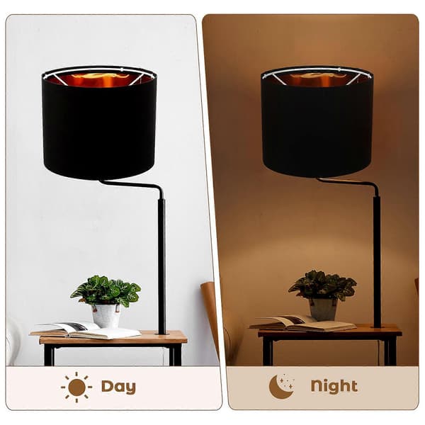 Rund lampeskjerm i lin sort E27 20x20x16 cm for pendel- og bordlampe