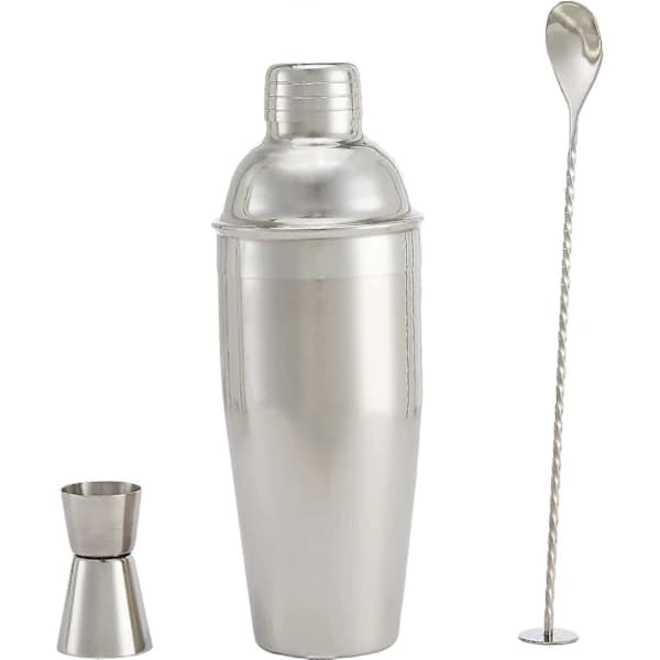 3-delt barsæt i rustfrit stål, 710 ml shaker, røreske, målebæger