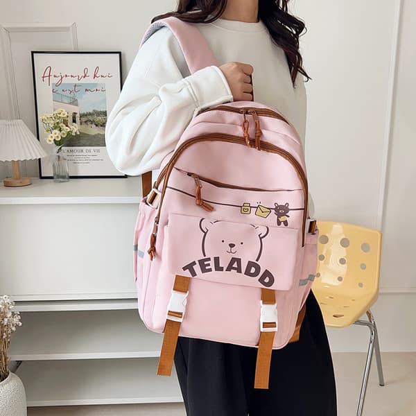 Ryggsäck med stor kapacitet för studenter, vardag och resor, rosaröd Pink