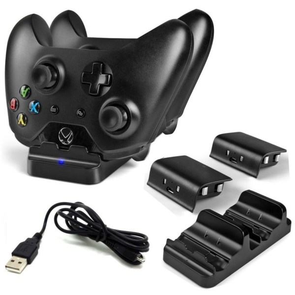 Laddstation för Xbox One för två handkontroller - med batterier