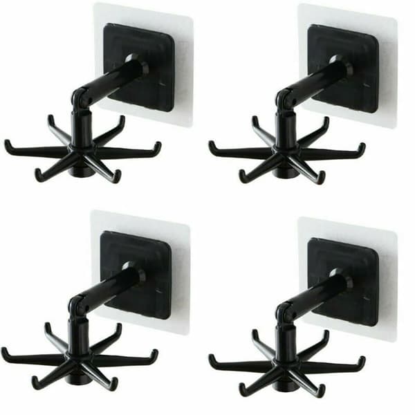 360° Rotating Foldable Hook Clothes Hanger Vertical Self-Adhesive Home Bathroom Kitchen, Black 4 Pieces