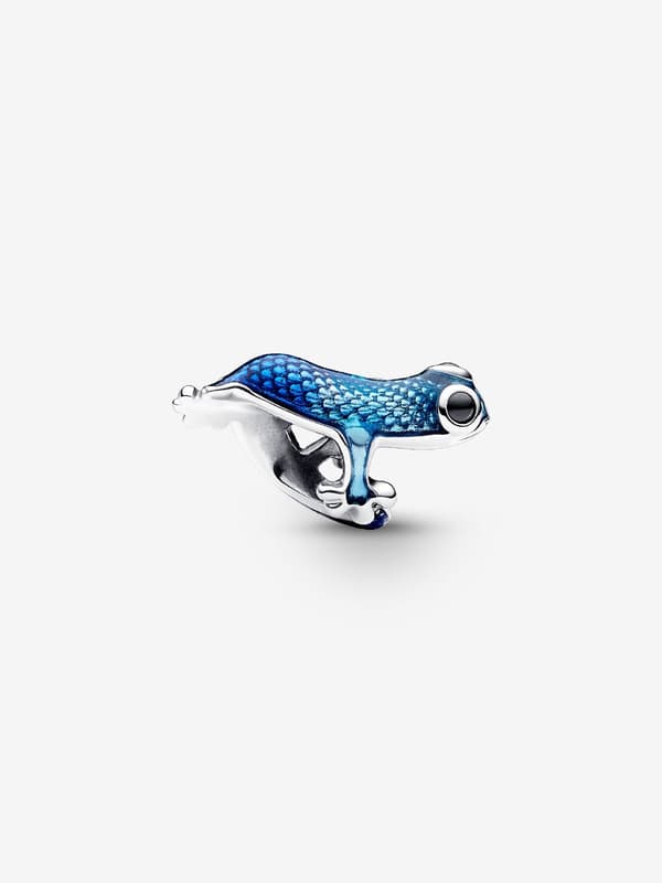 - Metallisk Blå Gekko Charm - Sterlingsølv