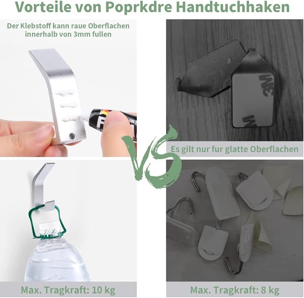 6 st självhäftande krokar i silver, aluminium, väggmontering