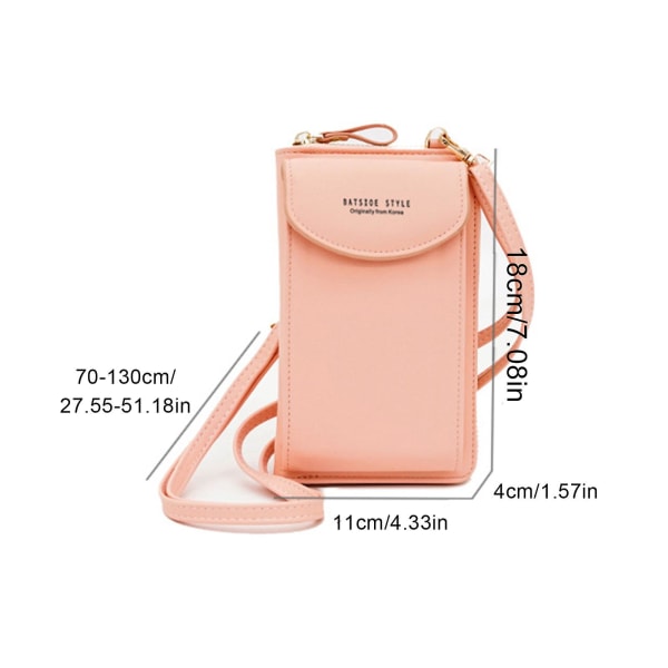 Skulderveske for mobiltelefoner for kvinner Klassisk mobiltelefonveske i skinn for oppheng med lommebok, kortspor Light pink