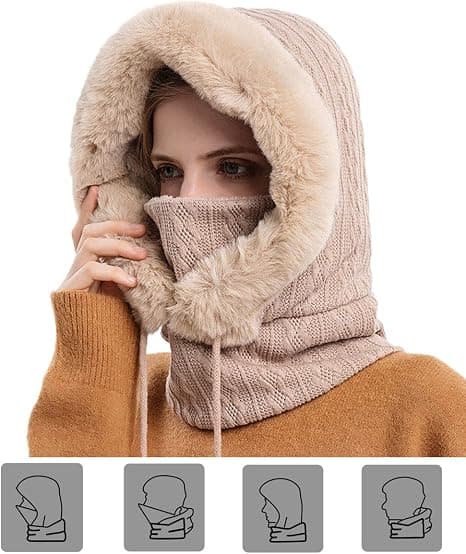 Vinterhalsskjerf for kvinner 3-i-1 Skjerf Hodeplagg Maske Vindtett 50x30cm Beige