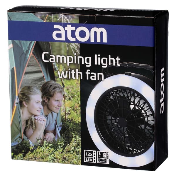 Campinglykt med vifte, batteridrevet, 12 LED-lys