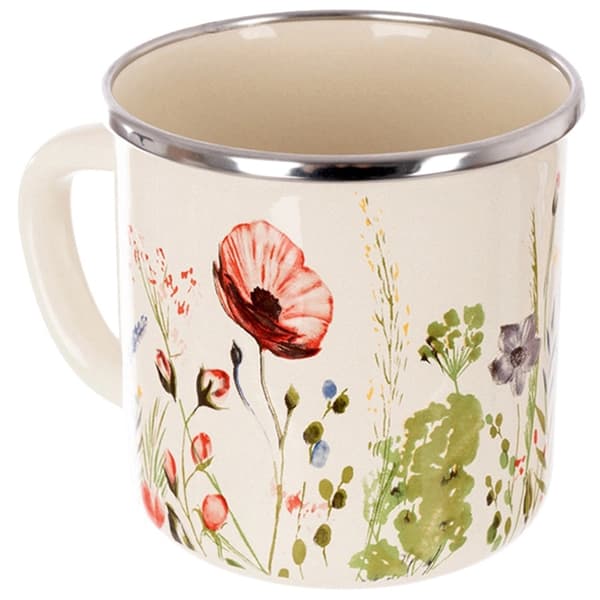 Emaljekrus, cremefarvet vildblomsterdesign, 400 ml