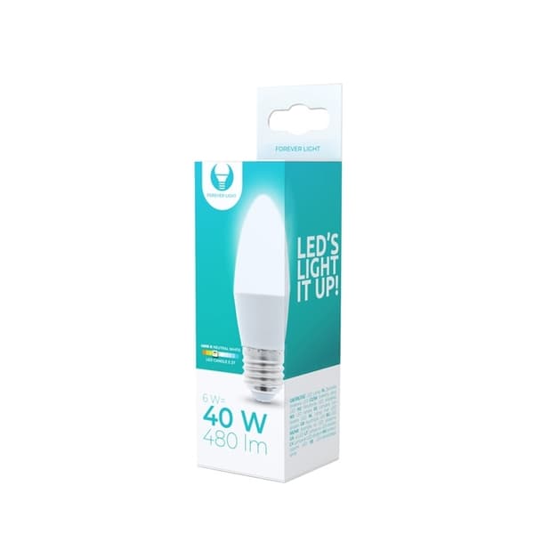 LED-lampe E27, C37, 6W, 4500K, Nøytralt hvit 50