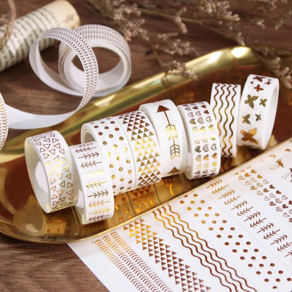 10 rullar Washi-tejp, kopparmönster, scrapbooking, hantverk, dekoration