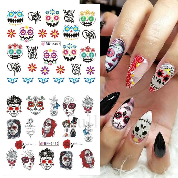5 kpl Halloween-kynsitarroja, itsekiinnittyvä DIY-kynsitaide