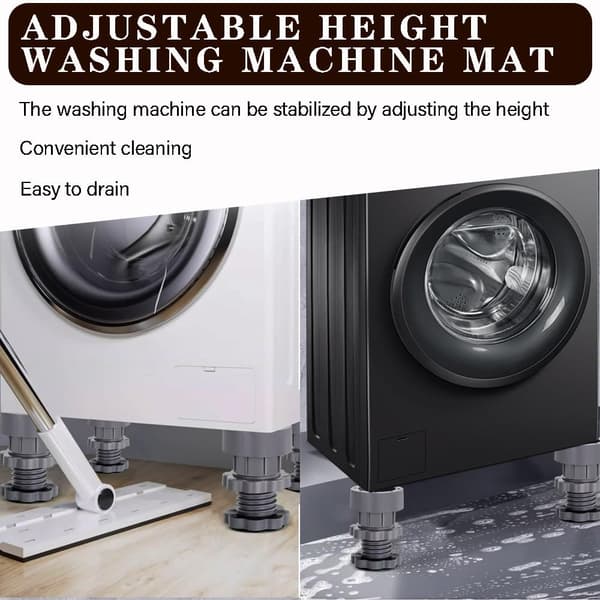 Adjustable washing machine feet, 4 pcs, anti-vibration pads, shock-absorbing mats, gray