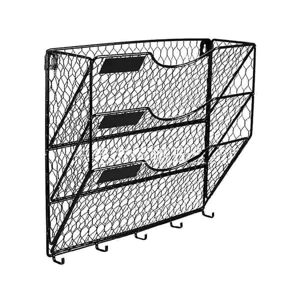 3-Tier Metal Mesh File Organizer Hanging Mail Rack With Hooks Letter Document Magazine Office
