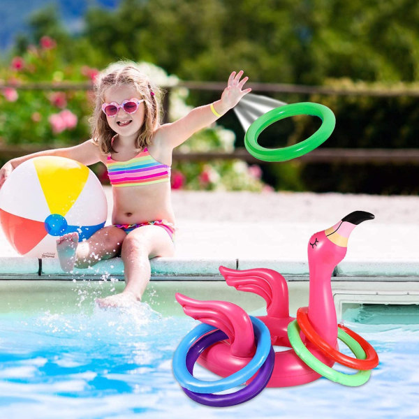 Flamingo Pool Toys Ring Game, Flamingo Luau Party Decorations Hawaii Beach Toys Party Games Party Supplies Kids Adults Family