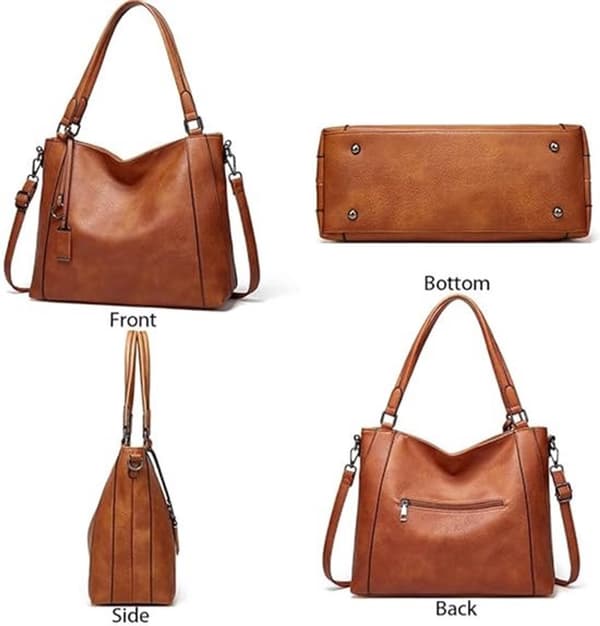 Women's PU Leather Handbag with Adjustable Shoulder Strap Large Capacity for Work School Travel Brown 34X26X13 CM