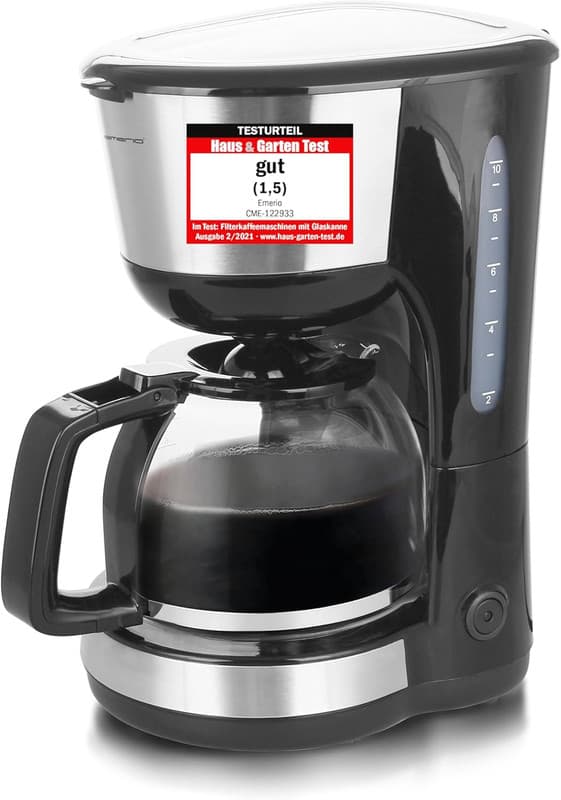 Filterkaffemaskine, 1,25 L til op til 10 kopper frisk kaffe, 1000 Watt, Sort/Sølv