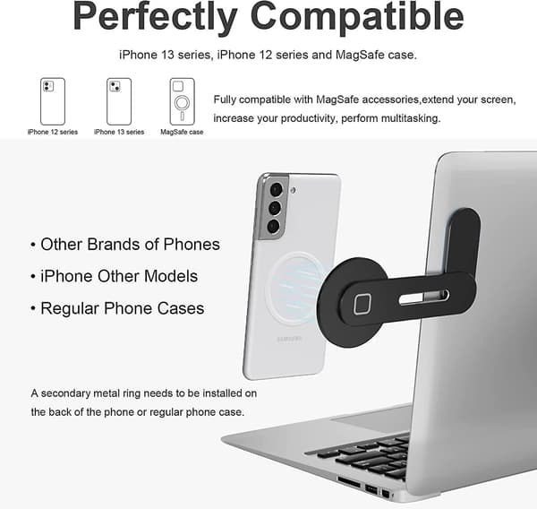 Magnetisk Laptop Telefonholder til Laptop, Magsafe Tilbehør, Foldbar og Justerbar Computerskærm Side Telefonbeslag til iPhone 13 Pro Max/13pro/13