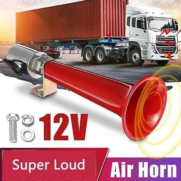 Lufthorn Trompet 12/24V 180dB Rød For Bil Lastebil Båt Med Luftbrems