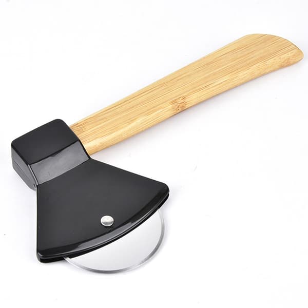 Pizza Cutter Axe with Bamboo Handle, Rotating Blade, Grater, Pizza Knife