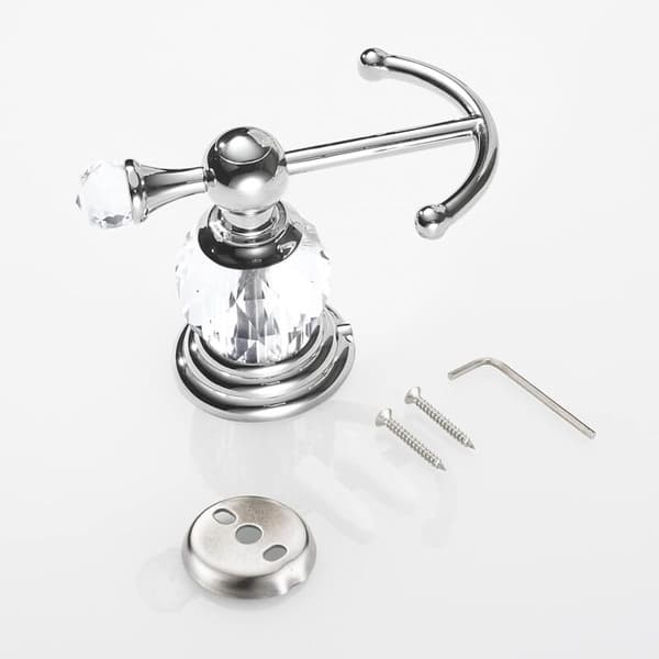 Crystal Chrome Towel Hook, Robe Hook, Double Silver Bathroom Hooks for Clothes, Wall Mounted in Modern Style
