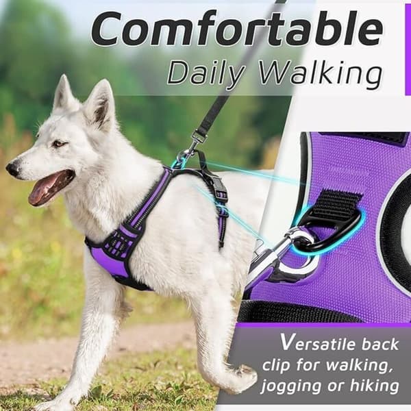 Purple, Large, Dog Harness, Adjustable Reflective No-Pull Dog Harness, Easy On, with Control Handle, Breathable Dog Harness, Durable, Harness