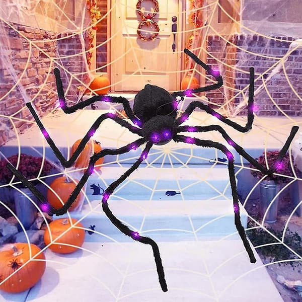 Lysende Edderkopp Plysjdekorasjon - 150cm, Perfekt Halloween Festrekvisitt