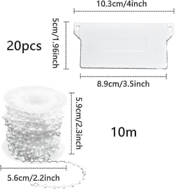 20 kpl pystysuuntaisten verhojen korjaussarja, 89 mm (3,5\") x 10 m, valkoinen