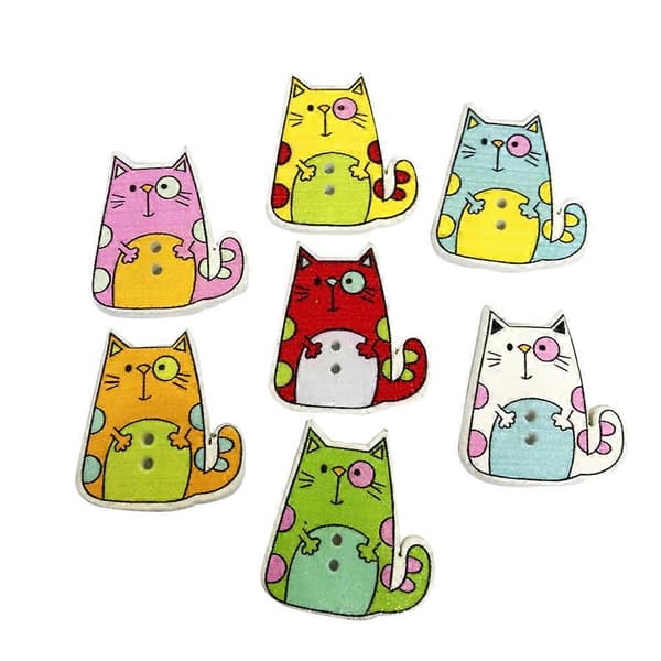 50 pcs Wooden Buttons Colorful Eco-friendly Cat Home Pattern Printed DIY Buttons (Mixed Colors)
