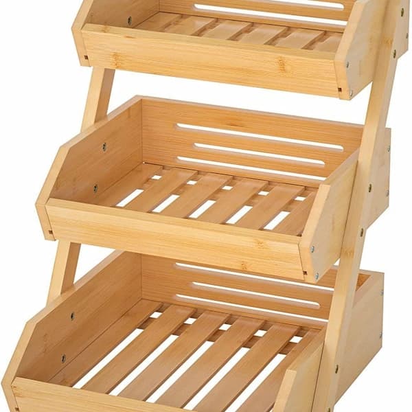3-Tier Wooden Fruit Basket for Kitchen, Fruit and Vegetable Basket for Bread, Rustic Fruit Basket for Kitchen Counter