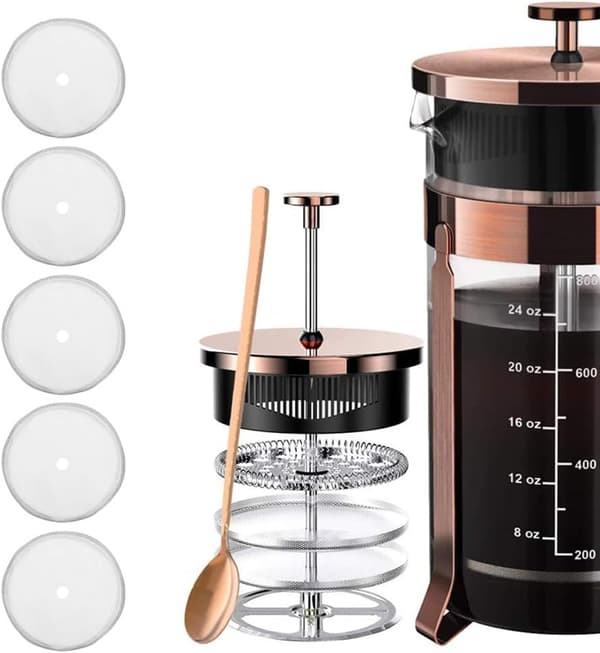 Fransk presse erstatningsfilter, 5-pak 2,6 tommer universel rustfri