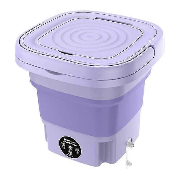 Foldable Portable Washing Machine with Spin Dryer 8L 220V Mini Automatic Washer for Socks Underwear Purple
