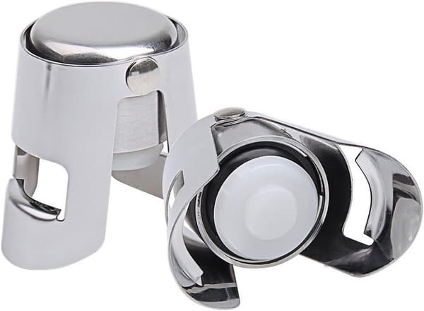 2-pack champagnekorkar i rostfritt stål, vakuumförsegling för mousserande vinflaskor, silver-FX-