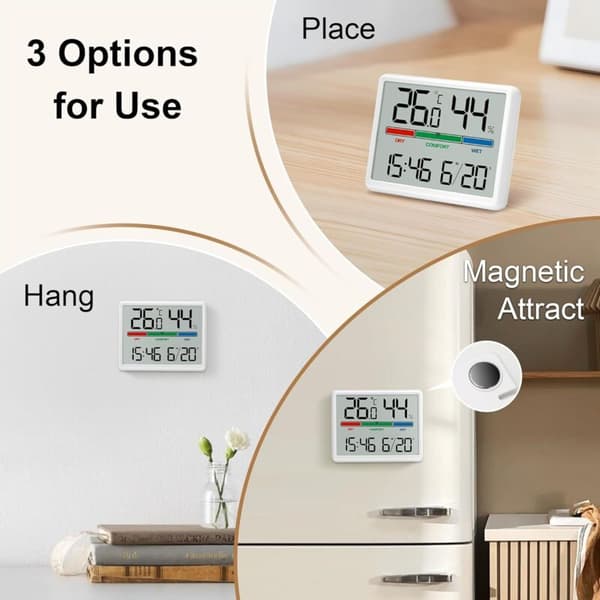 4,5\" LCD Batteridriven Digital Väckarklocka med Temperatur, Luftfuktighet, Datum och Alarm