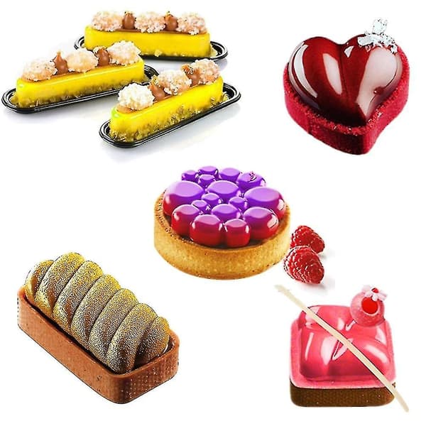 8-pakke plastkakeformer, non-stick, perforerte, for baking av kaker, mousse, sirkulære kutterringer, DIY