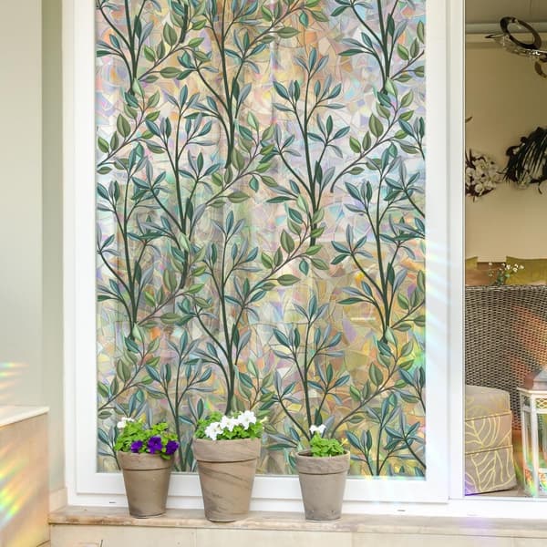 Decorative Window Film, Green Vine Leaves Static Glass Decal, 40x100cm