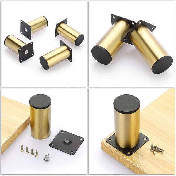 Møbelben 4 stk. 10 cm Rustfrit stål Guld Rund Justerbar til Stole Borde Skabe Sofa