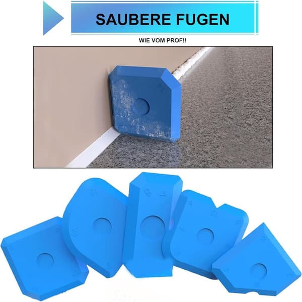 Set of 5 blue silicone caulking tools for kitchen and bathroom joints - Multi-angle silicone applicator