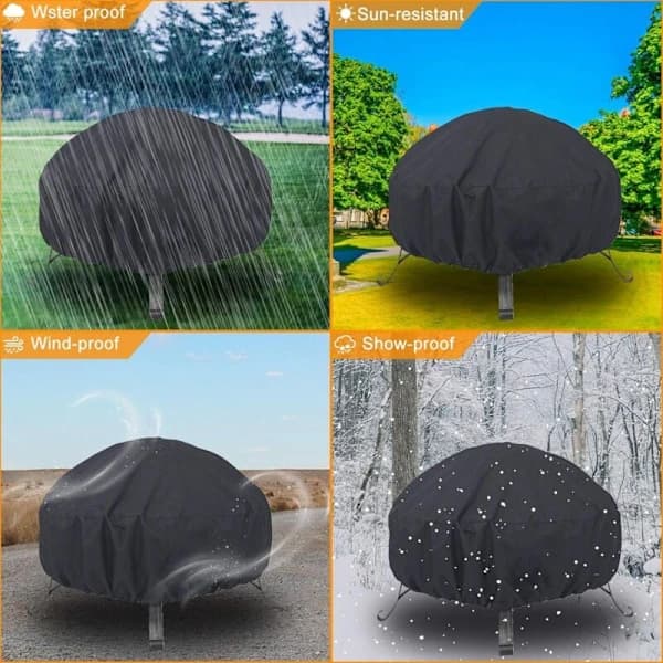 Round Fire Pit Cover, Drawstring Waterproof Windproof UV Resistant Oxford Fabric 80 x 40 cm for Oven, Dining Table & Chairs & Garden