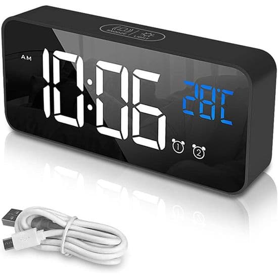 LED Digital Väckarklocka med Dubbla Larm, Temperaturvisning och USB-laddning