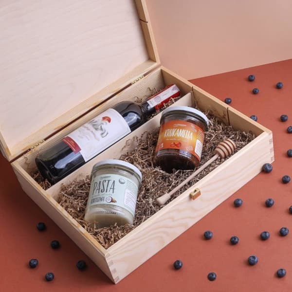 Presentförpackning - Creative Deco - Trälåda för vin - 3 flaskor - 35 x 30 x 10 cm - Obehandlad Trä
