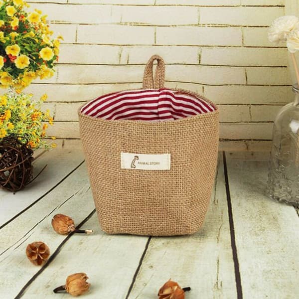 3-pack Hanging Cotton Storage Basket, Foldable, Storage Bag, Waste Bin for Wall Door Wardrobe (Striped)