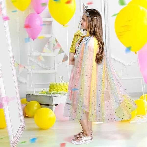Prinsessekjole til piger 3-8 år, 11-delt sæt med krone, farverig Colorful