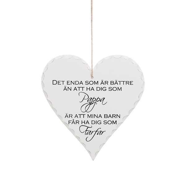 Hængende hjerte 20 cm Far - Bedstefar Vit white