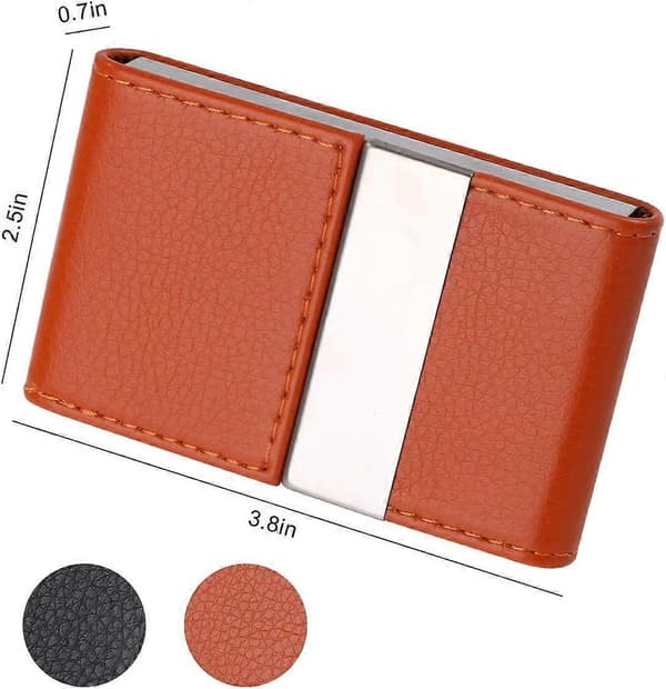Visitkortsholder i PU-læder og rustfrit stål, magnetisk lukning, til mænd og kvinder (Orange)
