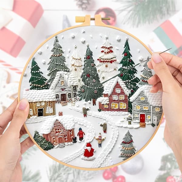 Christmas Embroidery Kit, DIY Embroidery Needlework for Beginners Adults, Hand Sewing Craft Kit