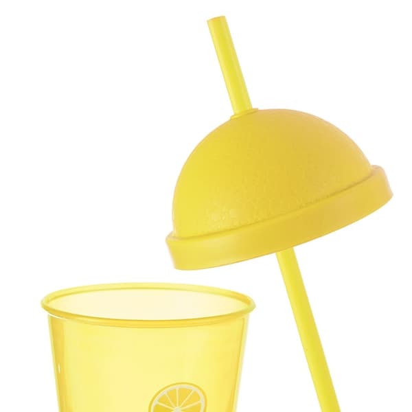 Gul drickmugg med lock och sugrör för smoothies och iste