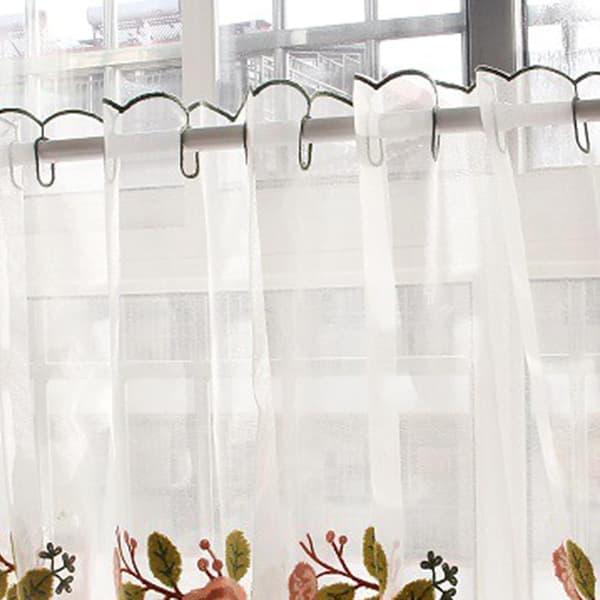 Kitchen Curtain Bistro Half Window Embroidered Rod Pocket Ring Curtain