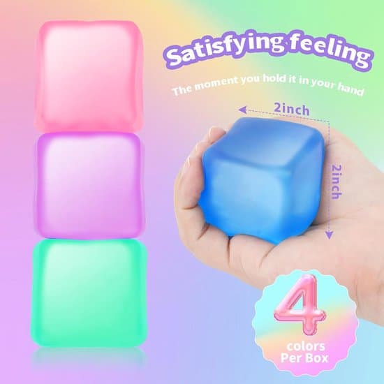 Fidget Toy Stress Cube 4-pak, Cube Squishies Angst Stresslindring med Tyk Substans, Fidgets til Klasseværelset, Stressbolde til Voksne Børn