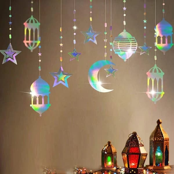 Eid Mubarak Gold Banner Decoration Hanging Star Moon Light