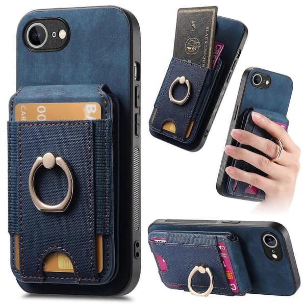 Skinnbakside med avtakbar kortholder og stativ til iPhone 16e - Blå Flerfarget Blå Multicolor Blue